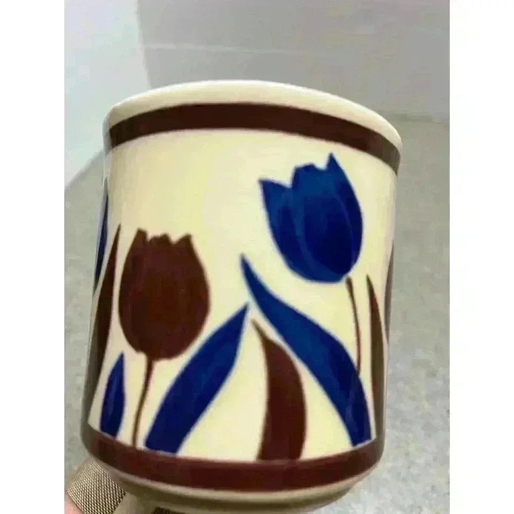 Otagiri vintage coffee mugs floral/leaf pattern blue/brown - Picture 9 of 12